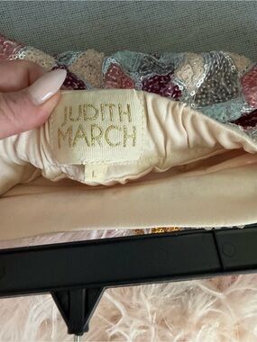 Judith March Pastel Sequin Scallop Skirt with Cream Waistband